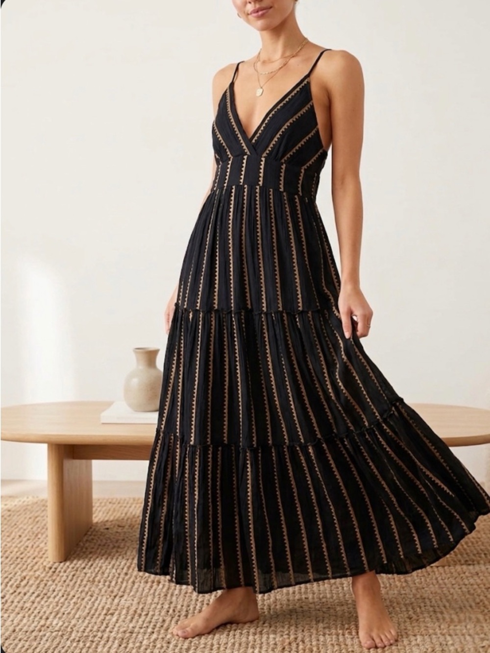 SALE!!! Black & Gold Maxi V-Neck Dress